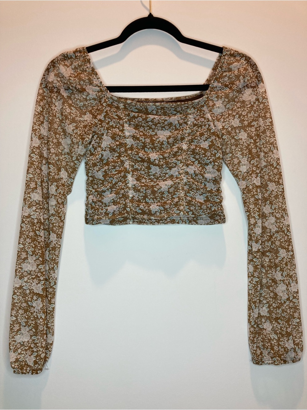 Altar’d state Floral Square-Neck sheer Crop Top in brown XS - Picture 2 of 5